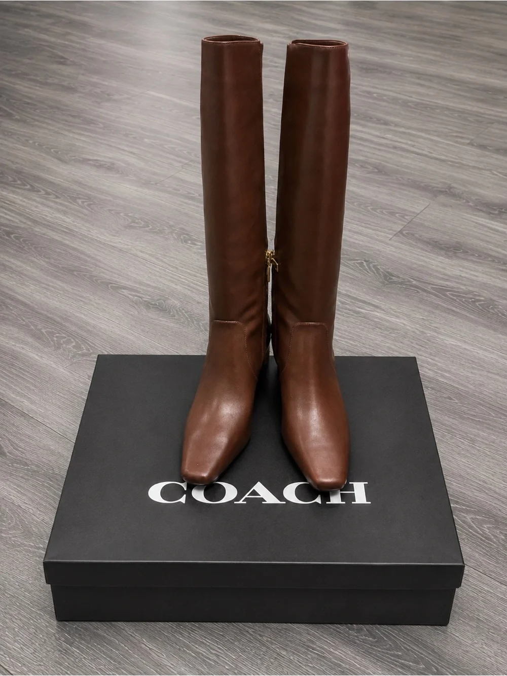 NIB COACH Sculpt C Knee-High Leather Boots Maple Brown Size 6.5